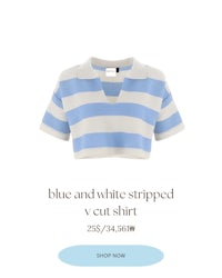 blue and white striped v cut shirt